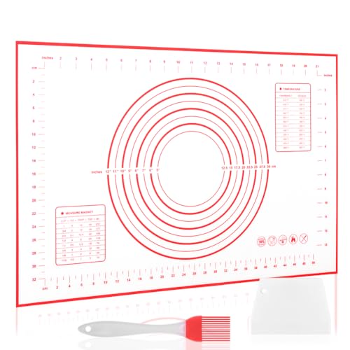 LXUDN Spianatoia per Impastare 80 * 60cm, Tappetino Silicone Cucina Antiaderente, Piano per Impastare In Silicone Con Segni di Misurazione, Silpat Con Fondo Antiscivolo (Rosa+Cazzuola)