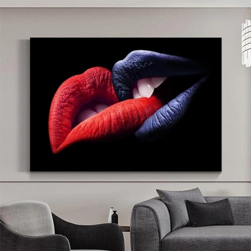 Tableau couple amour lèvres s'embrasser, le cadeau idéal pour décorer un salon