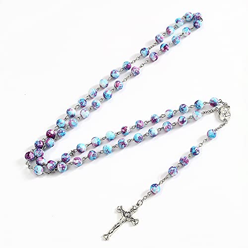 Rosary Beads Catholic for Woman, Handmade Imitation Blue Purple Pearl Rosary Necklace, First Communion Gifts, Wall Crosses Christian Gifts2