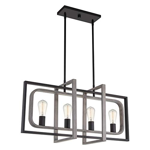Kira Home Wagner 31.5 4-Light Modern Farmhouse Kitchen Island Light, Linear Style + Adjustable Height, Gray Oak Wood Style + Black Finish