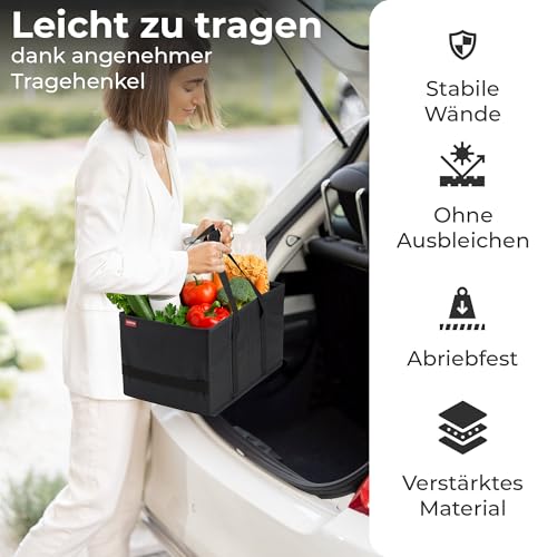 achilles Einkaufstasche faltbar, Smart-Box zum Einkaufen, Tragetasche, Aufbewahrungs-Organizer, Picknickkorb, Transportkiste, Tragekorb, Wieder verwendbare Einkaufsbox, schwarz, 37 cm x 23 cm x 21 cm