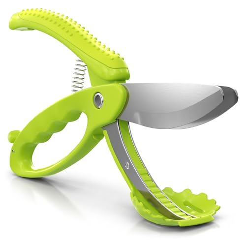 Salad Scissors for Chopped Salad – Multiblade Food Scissor Chopper With Spring-Loaded System & Anti-Slash Head for Fast Double Cutting – 8.9' Handy Size Lettuce Chopper, Stainless Steel Blades