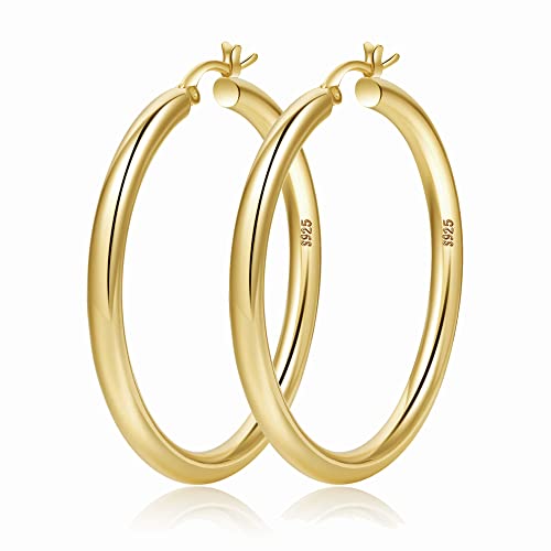 Steling Silver 4mm Thick Chunky Hollow Tube Hoops - Hypoallergenic Lightweight Gold Hoop Earrings For Women