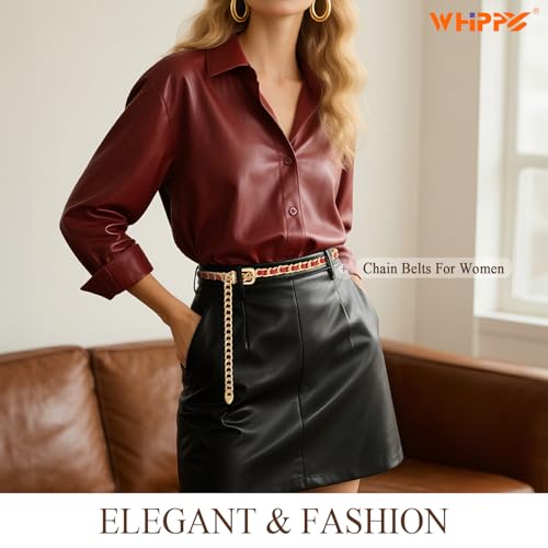 WHIPPY Metal Chain Waist Belt for Women Adjustable Leather Link Chain Belts for Dresses Jeans2