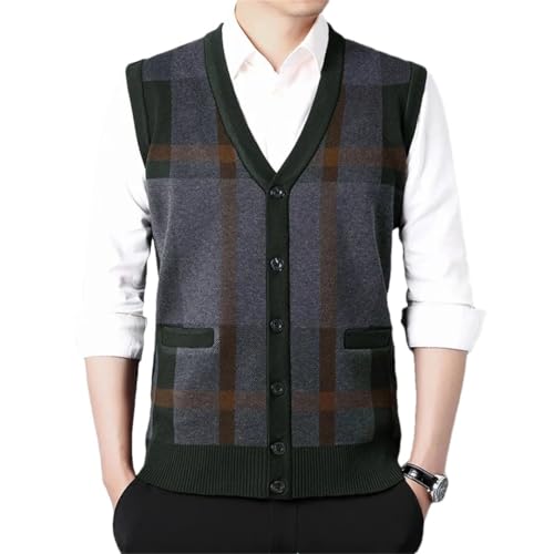 Men Winter Knitted Sweater Vest Plaid Print Casual Daily Slim Fit Cardigans Sweaters Vests