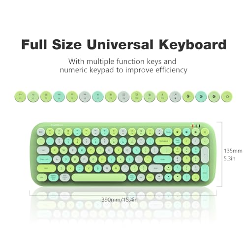 Image of KNOWSQT Bluetooth Keyboard - Green Colorful Multi Device Wireless Typewriter Keyboards - Round Keycaps 100 Keys Cute Keyboard for Windows, Laptop, PC, Tablet, iPad, iPhone, Chrome