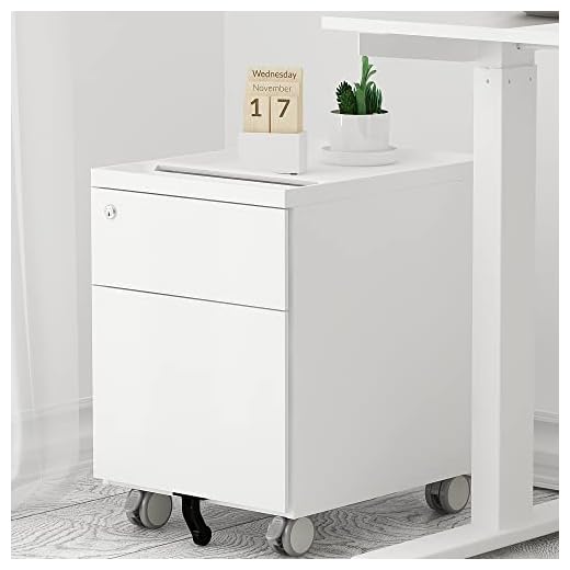 CuHome 2-Drawer Mobile Filing Cabinet with Lock and Casters, Fully Assembled Except Casters, Vertical File Metal Cabinet for Home Office, Small Filing Cabinet Under Desk, Cloud White