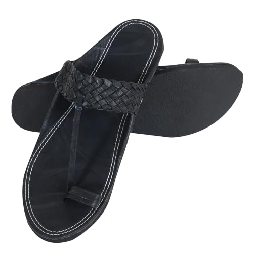 Image of Ethnic Black Sandals For Boys & Men, Comfortable Men's Rajasthani Slippers,