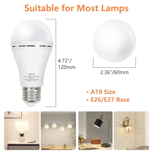 Offiy RE-BL01 Emergency Light Bulbs, 1800Mah High-Capacity Battery For Longer Emergency Time, 9W,750Lm,5000K Rechargeable Light Bulbs For Power Outage thumb #5