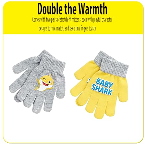 Image of Nickelodeon Boys' Baby Shark Winter Hat and 2 Pairs of Mitten Set (Toddler)