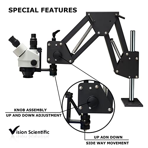 Image of VS-11F Trinocular Zoom Multi-Directional Microscope | 10x Widefield Eyepiece | 0.7X-4.5X Zoom Range, 7X-45x Magnification Range | Micro-Inserts Stand with Spring Bracket