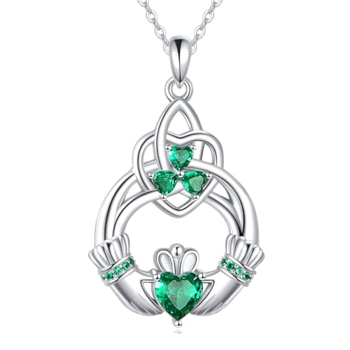 DAYLINLOVE Irish Claddagh Necklace 925 Sterling Silver Trinity Celtic Knot Pendant Eternity Love Celtic Shamrock Necklaces Irish Jewelry Gifts for Women DAYLINLOVE Irish Claddagh Necklace 925 Sterling Silver Trinity Celtic Knot Pendant Eternity Love Celtic Shamrock Necklaces Irish Jewelry Gifts for Women