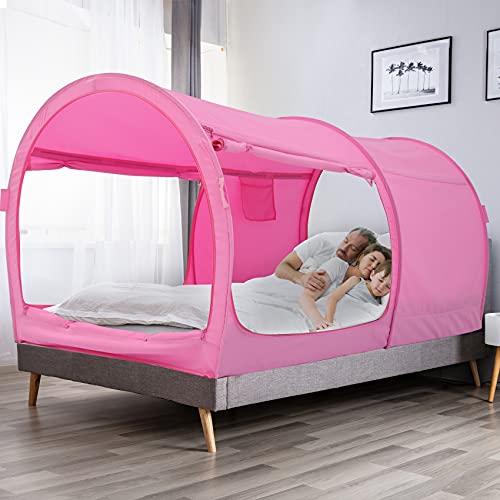 Leedor Bed Tent Dream Tents Bed Canopy Shelter Cabin Indoor Privacy Warm Breathable Pop Up Twin Size For Kids And Adult Patent Pending Pink(Mattress Not Included) #TOP5