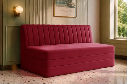 Image of Los Angeles Modern Velvet 3-Seater Sofa Cum Bed, Multipurpose Convertible Sleeper Couch Sofa for Living Room, Bedroom & Office- Red Color