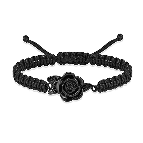 Image of Imrsanl Rose Flower Urn Bracelet for Ashes Cremation Memorial Jewelry of Loved Ones Adjustable Braided Rope Ashes Bracelet Funeral Keepsake for Women