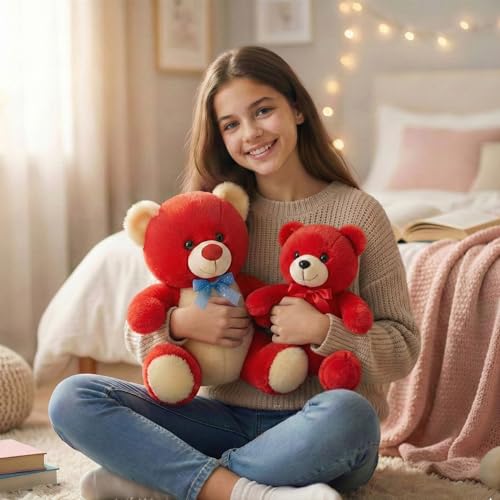 Image of Tabitha Stuffed Toys-Ultra Soft Plush Toy for Kids | Birthday Gifts for Kids and Girls | (Combo of 2 Toys 30 Cm Red Teddy & 25 Cm Red Teddy)