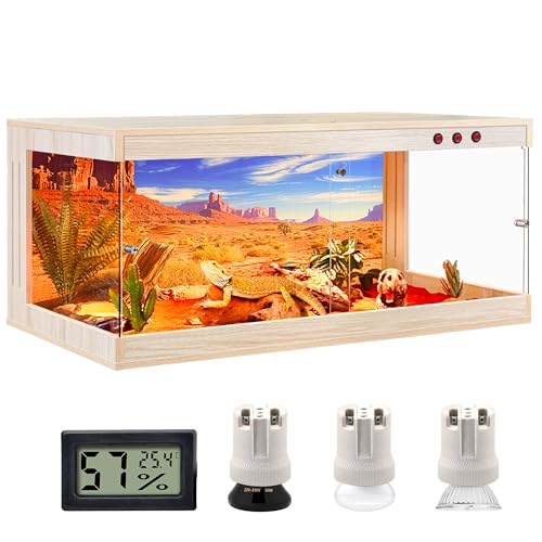 Royxen Tempered Glass Reptile Enclosure,Reptile Tank with Wooden Mesh Top and Lockable Design,79 Gallon Bearded Dragon Tank for Lizard Gecko Tortoise Snake Habitat,48' x 20' x 20',Oak