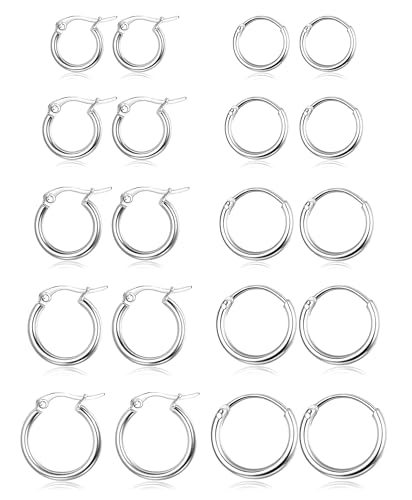 ORAZIO 14K Real Gold Plated Huggie Hoop Earrings Sets, 10 Pairs Hypoallergenic 316L Stainless Steel Silver Small Hoop Earrings Non-tarnish for Sensitive Ears, 24/7 Lightweight Dainty Endless Cartilage Jewelry for Women Men 6-18MM