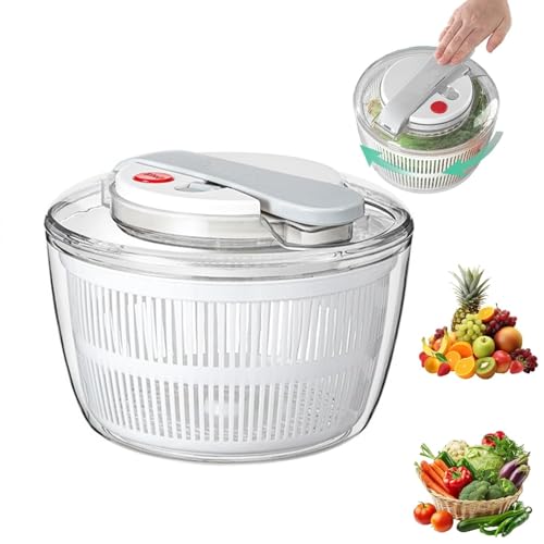 Spinner à Salade Manuel Spinner de Laitue Séchoir à Fruits et Légumes Laveuse-Séchoir avec Bouton d'Arrêt Égouttoir à Légumes