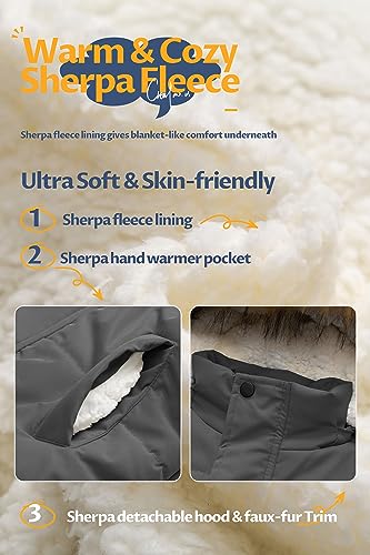 Image of CREATMO US Boy's Sherpa Long Parka Winter Coat Thicken Water Repellent Puffer Jacket With Removable Faux Fur Hood