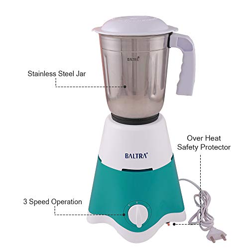 Image of Baltra Promo (550 Watt) Mixer Grinder 3 Steel Jars Turquoise & White(ISI Certified, 2year warranty with Doorstep Service)