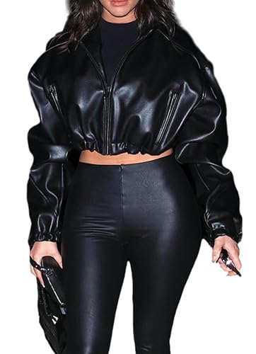 NIFTRIRY Women Leather Jackets Cropped Black Fuax Jacket Fall