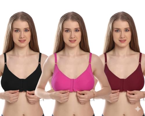 Image of Front Hook Bra for Women - Pack of 3 - Multicolor