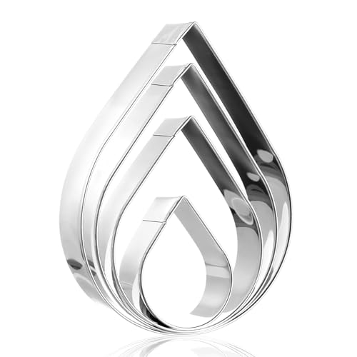 Stainless Steel Teardrop/Raindrops Cookie Cutter Set 5 inch 4 inch 3 inch 2 inch Stainless Steel Rose Petal Cake Cookie Cutter Mold Flower Petal Fondant Molds for Baking Decoration  