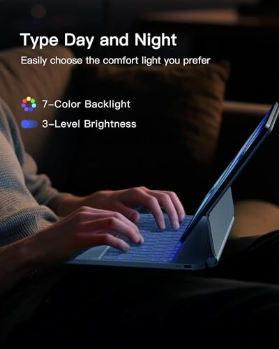 Image of Inateck NeoMagic Magnetic Keyboard Case for iPad 10th Generation 10.9 inch /11th Generation 2025 A16 11 inch, Floating Cantilever Stand, 7-Color Backlight, with Trackpad, Magic-Style Keyboard (Blue)