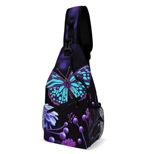 Bolso cruzado morado con mariposas y flores 38x20 cm miniatura 1