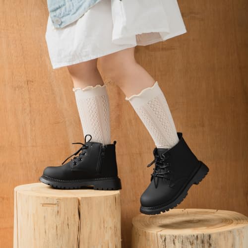 Casazoe Toddler Boys Girls Boots Little Kid Classic Work Boots Side Zipper Casual Walking Hiking Shoe High Top Lace Up Combat Ankle Shoes2