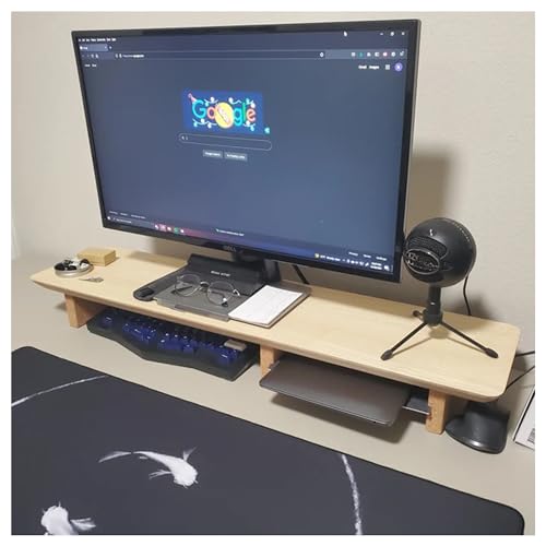 Image of Deskvue 36 inch Single Monitor Desk Shelf | with ONE SMALL Aluminum Under-Shelf | Medium Monitor Riser | Office Desk Storage | Grovemade Inspired | WHITE OAK