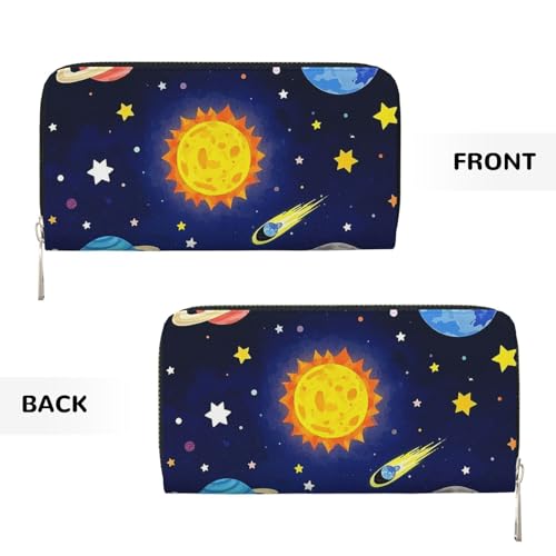Illustration Of The Solar Universe Leather Wallet For Women Girl, Zip Around Credit Card Holder Long Pu Wallet Clutch Purse Waterproof Travel Handbag2
