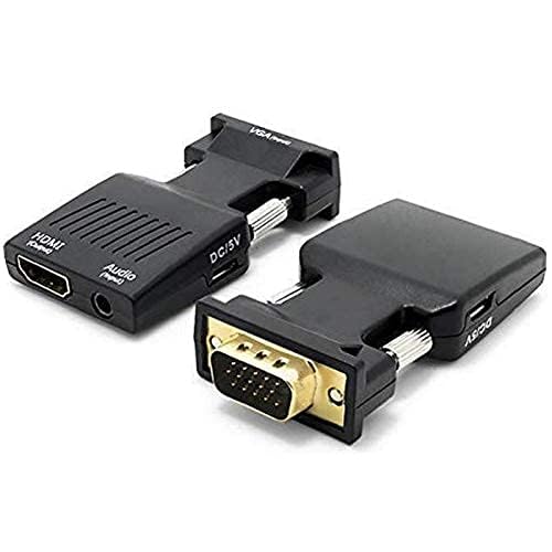 BLACK CROWN VGA to HDMI Adapter/Converter with Audio (Old PC to TV/Monitor with HDMI), Male VGA to HDMI Video Adapter for TV, Computer, Projector with Audio, Power Cable -D-Sub