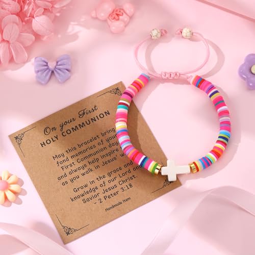Image of Baptism Gifts for Girl, Catholic Cross Bracelet First Holy Communion Baptism Confirmation Decorations Favors for Daughter Granddaughter Niece Goddaughter