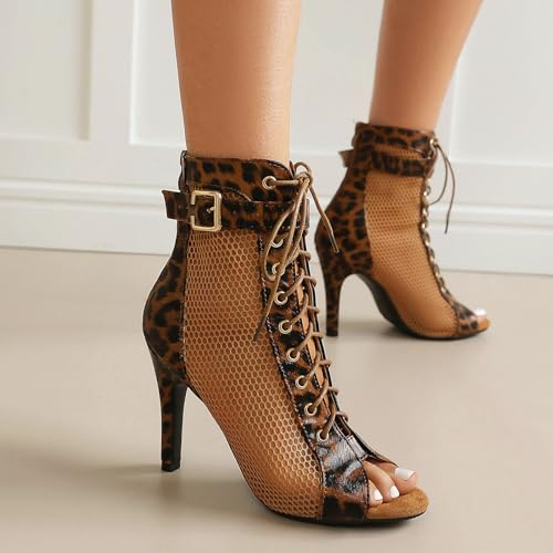 Image of UTIKLIOU Women's Mesh Sandals Peep Toe High Top Sandals Lace Up Summer Boots Buckle Strap Party Sexy Pump Shoes Open toe