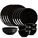 Cesiro 16-częściowy serwis obiadowy. 4 x talerzy płytki/ talerzy deserowych / głębokich talerzy/ miska. błyszczący czarny. Zmywarka/kuchenka elektryczna/mikrofalówka/zamrażarka/ bezpieczne dla żywności