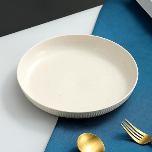Image of Wheat Straw Dinner Plate Set, Eco-Friendly Dinner Set Round Serving Plate, Dishwasher & Microwave Safe - Perfect for Dinner Dishes Deep Plates Easy to Clean (Cream - 4pcs, Medium)