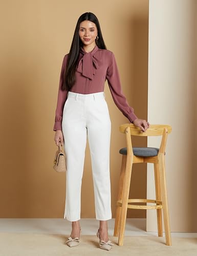 Image of Symbol Premium Women Mid Rise Cotton Tapered Trousers (Flexi-Waist | Smart Casual Pants) (Available in Plus Sizes)