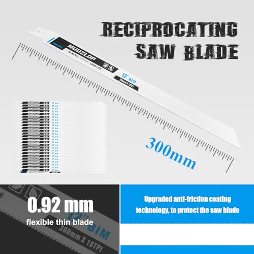 Image of 25 Pack 12 inch Reciprocating Saw Blades Set, 18TPI High Carbon Saw Blades, Metal Saw Blades with Organizer Case (25, 18TPI /12 inch)