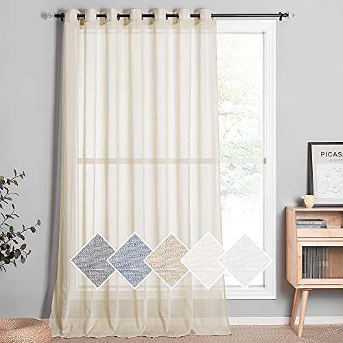 Nicetown Flax Linen Extra Wide Curtain Panel, Grommet Semi Sheer Vertical Window Drape Privacy With Light Filter For Sliding Glass Door/Villa/Hall, Beige, 1 Panel, 100" Wide X 95" Long #TOP14