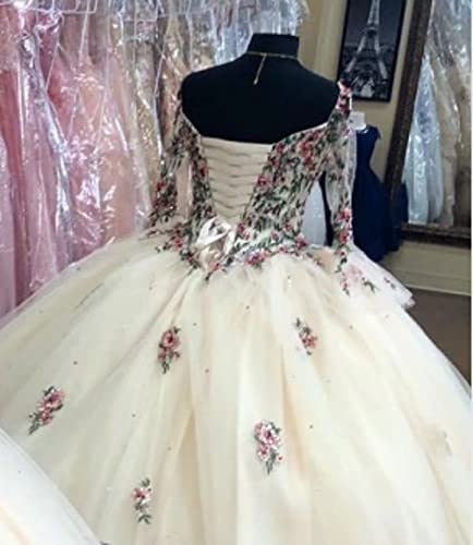 Pearls Designer Princess Designer Ball Gown Sweet 15 16 XV Dresses Quinceanera Mexican Charro Style Gold Embellishment Lace Long Sleeves Ivory 124