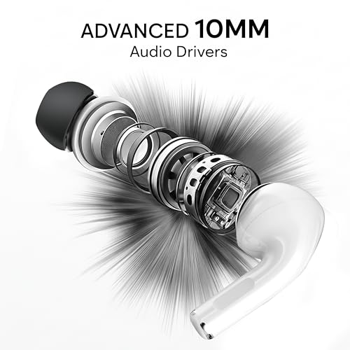 Image of TP TROOPS Advanced 10MM Audio Drivers Wireless Earbuds, 30 Hours Playtime, Sleek & Light Design, All-Day Comfort, White & Grey