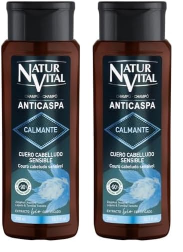 NaturVital - Champú Anticaspa Calmante, Sin Parabenos ni Colorantes ni Siliconas, Ideal para Cabellos Normales y Cuero Cabelludo Sensible, 300 ml (Paquete de 2)