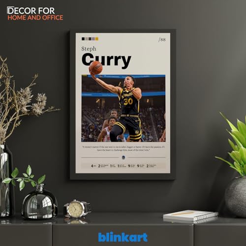 Image of BLINKART Steph Curry NBA BasketBall Player Synthetic Wood Photo Framed Wall Hanging Poster For Room & Office Bedroom Living Boys and Girl Room Home Wall Hanging(13 * 10 Inches)