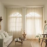 homxi tenda finestra voile 2 pannelli,2 x 102w x 160h cm,tenda semitrasparente cameretta beige strisce tenda a gancetti