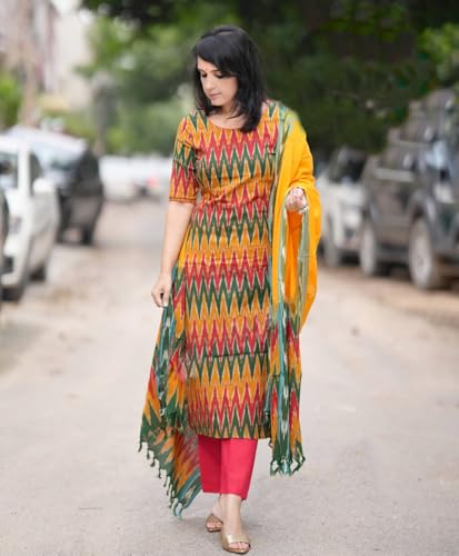 Image of KLOSIA Women Viscose Printed Kurta And Pant With Dupatta Set