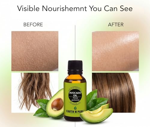 Image of Earth N Pure Avocado Oil | 100% Pure & Natural | Cold Pressed | Deep Moisturizing Carrier Oil for Hair, Face, Beard, Body & Scalp | Vegan & Cruelty-Free | 15ml