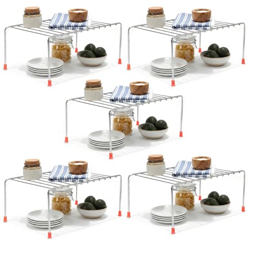 Image of Stainless Steel Kitchen Cabinet Shelf Organizer Rack, Under Cabinet Kitchen Dish Rack| Multipurpose Storage Stand, Bed Rack | (28 x 18.5 x 12.5 CM, Silver) (Pack of 5)