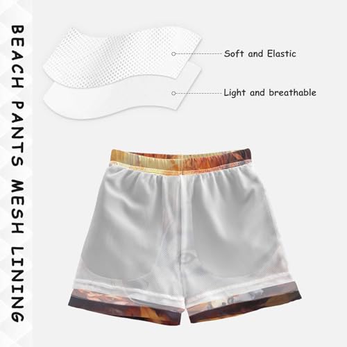 DOMIKING Husky Leaves Orange Boys' Pull On Swim Trunks Quick Dry Boardshorts with Mesh Lining for Child Boy M4